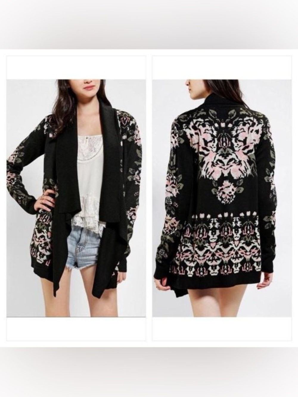 Staring at Stars by Anthropologie  Black Knit Open-Front Cardigan with pattern